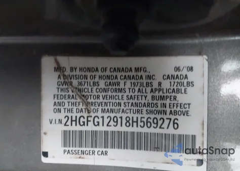 2008 Honda Civic Ex-L из США, поврежденный, VIN 2HGFG12918H569276